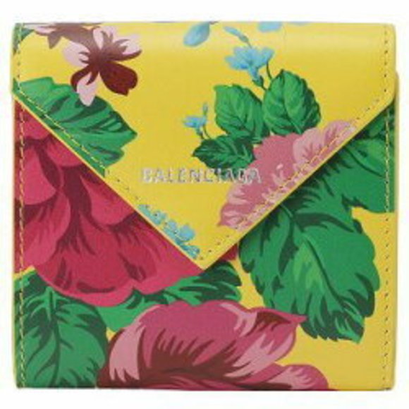 Balenciaga PAPIER Flower Yellow Multi Wallet Tapestry Trifold Floral - Picture 1 of 3